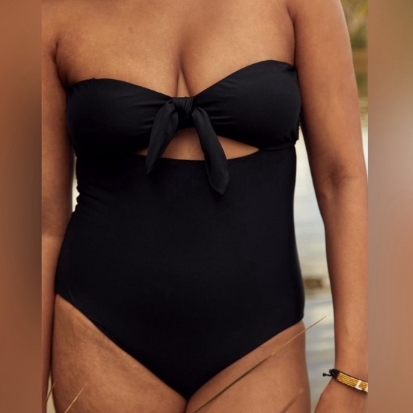 NWT Aerie Tie Front Bandeau Strapless One Piece Swimsuit - Picture 2 of 7